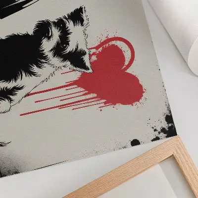 Väggposter monokrom flicka med hund och hjärta