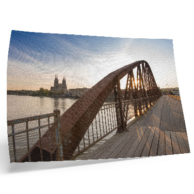 Poster metallbro katedral flod fredlig solnedgång