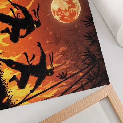 Poster Energisk nattscen med ninjor och lågor