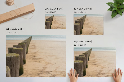 Stilren väggposter Träpålar strand hav fred natur