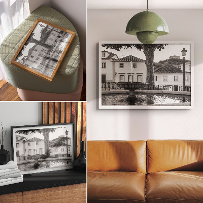 Poster till sovrum Svartvit fontän klassiska byggnader slott
