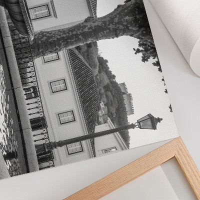 Poster till sovrum Svartvit fontän klassiska byggnader slott