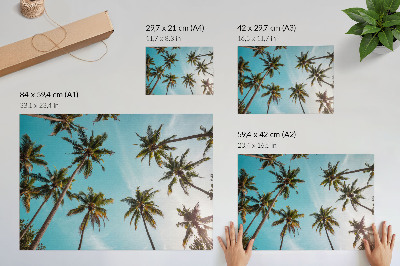 Väggposter Palmer mot den blå bakgrunden, den fridfulla atmosfären i naturen