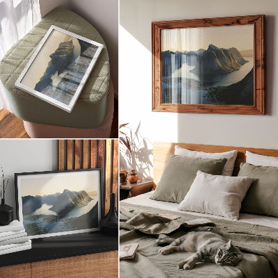 Poster Fjordar, berg, vatten, solnedgång, naturens harmoni