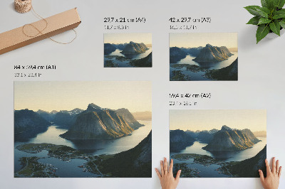 Poster Fjordar, berg, vatten, solnedgång, naturens harmoni