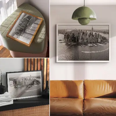 Poster med stadsmotiv modern panorama av skyskrapor