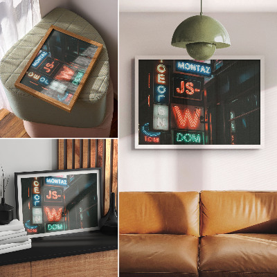 Väggposter Färgglada neonskyltar kvällsatmosfär