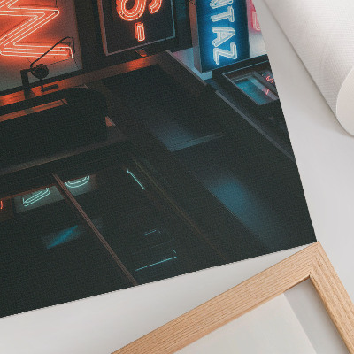 Väggposter Färgglada neonskyltar kvällsatmosfär