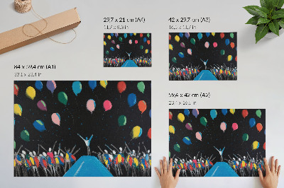 Väggposter Färgglada ballonger i kontrast till den svarta himlen