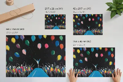 Väggposter färgglada ballonger mot en svart himmel
