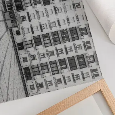 Väggposter modern byggnad med balkonger och torg