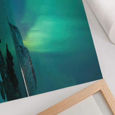 Stilren väggposter Grönt norrsken, skimrande ljus, lugn yta