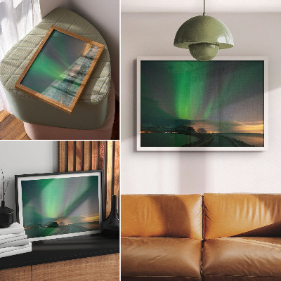 Poster Aurora Borealis över ett kallt bergslandskap