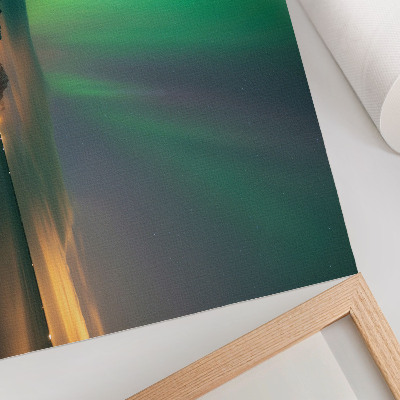 Poster Aurora Borealis över ett kallt bergslandskap