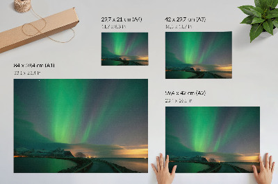 Poster Aurora Borealis över ett kallt bergslandskap