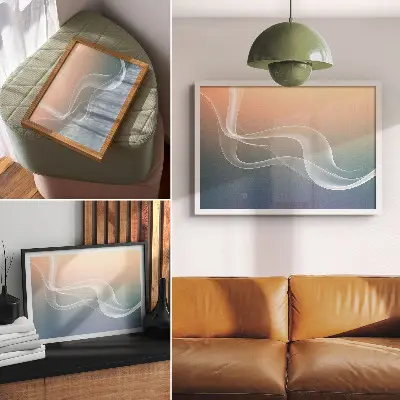 Poster till sovrum med motiv av pastellvågor i en subtil och harmonisk stil