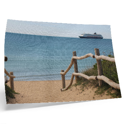Stilren väggposter Strandskepp hav träräcken sand