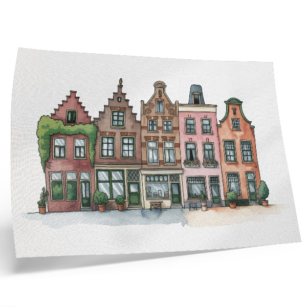 Väggposter Pittoreska hyreshus i pastellfärger och illustrativ stil