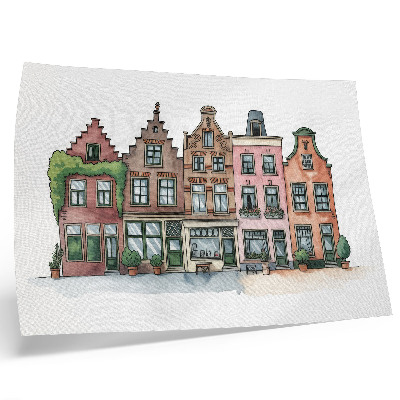 Väggposter Pittoreska hyreshus i pastellfärger och illustrativ stil