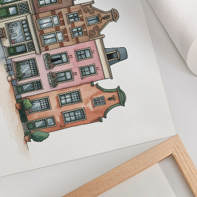 Väggposter Pittoreska hyreshus i pastellfärger och illustrativ stil