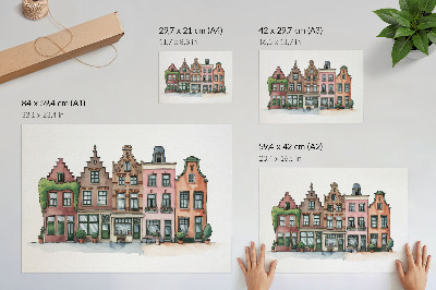 Väggposter Pittoreska hyreshus i pastellfärger och illustrativ stil