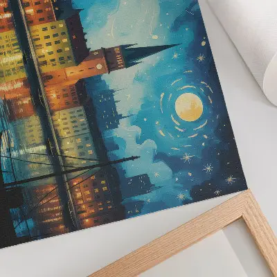 Stilren väggposter med motiv av nattstadens reflektioner i en vattenlampa