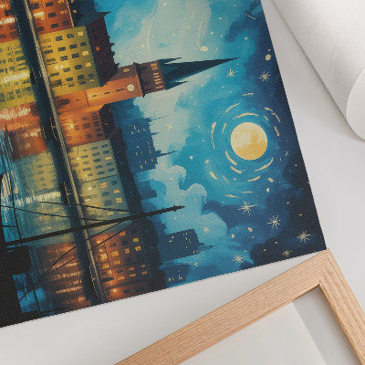 Stilren väggposter Nattstadens reflektioner vattenlampa glöd