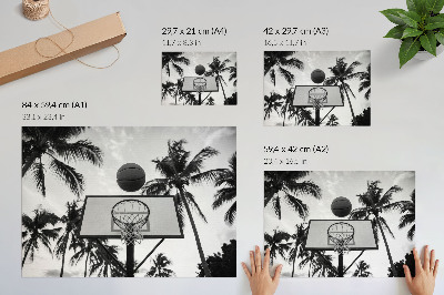 Stilren väggposter Basketkorg i palmer på svartvit bakgrund