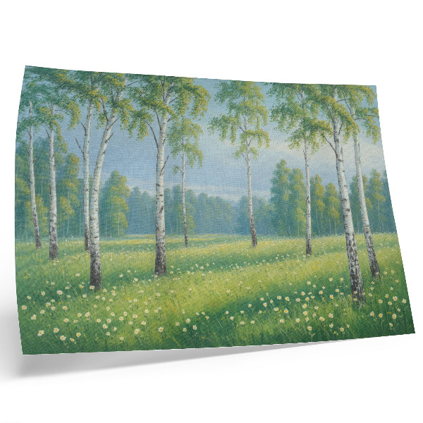 Poster Majestätiska björkträd gröna ängsblommor
