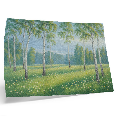Poster Majestätiska björkträd gröna ängsblommor