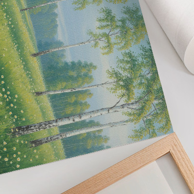 Poster Majestätiska björkträd gröna ängsblommor