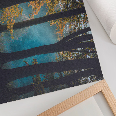 Stilren väggposter Tyst skog, morgonsol, färgglada löv