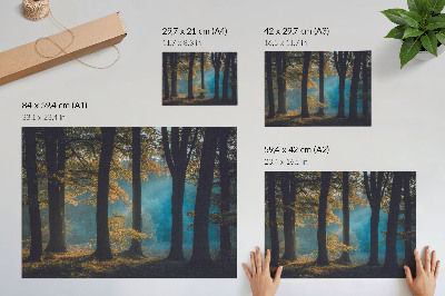 Stilren väggposter Tyst skog, morgonsol, färgglada löv