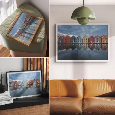 Poster färgglada hus i modern stil med symmetri