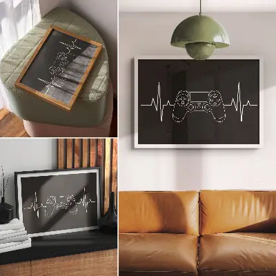 Poster till sovrum minimalistiskt hjärta med speltema i svartvitt
