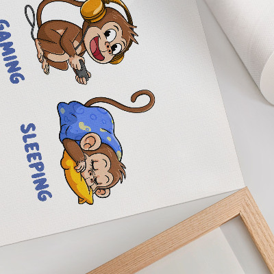 Väggposter Roliga illustrationer av en apa som äter, leker och sover
