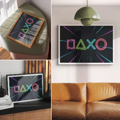 Neonformer väggposter med dynamiska färger och futuristisk design