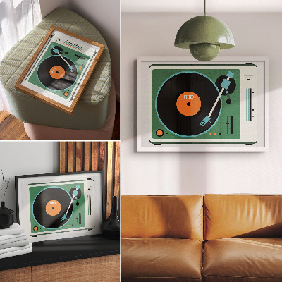 Poster till sovrum Retro grammofon i kontrasterande geometriska färger