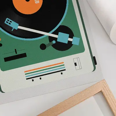 Poster till sovrum med retro grammofon i kontrastrika geometriska färger