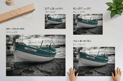 Väggposter Båt på stranden fredsdrömäventyr