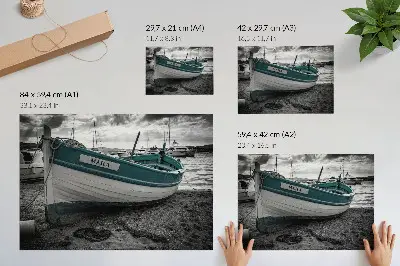 Väggposter med motiv av båt på stranden i fredlig drömäventyrsstil