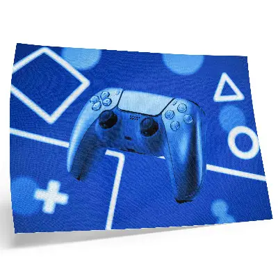 Poster till sovrum spelkontroll med blå geometrisk bakgrund