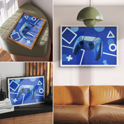 Poster till sovrum Spelkontroll blå geometrisk bakgrund