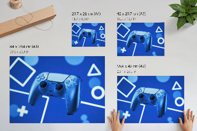 Poster till sovrum Spelkontroll blå geometrisk bakgrund