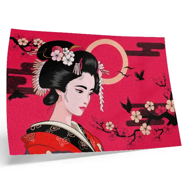 Väggposter i stilren design modern blomkomposition med orientaliska motiv