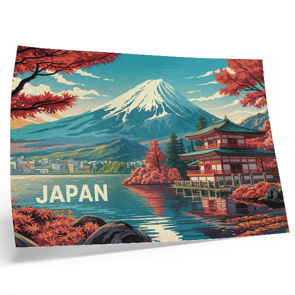 Poster Full av färger sjö berg japansk landskap