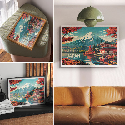 Poster Full av färger sjö berg japansk landskap