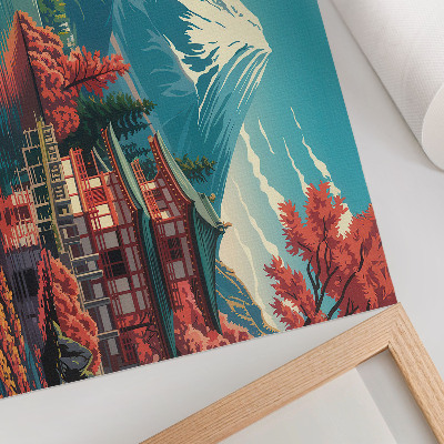Poster Full av färger sjö berg japansk landskap