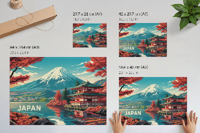 Poster Full av färger sjö berg japansk landskap
