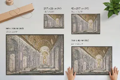 Poster med interiör av Peterskyrkan i Vatikanstaten konstverk av anonym konstnär och Giovanni Battista Piranesi